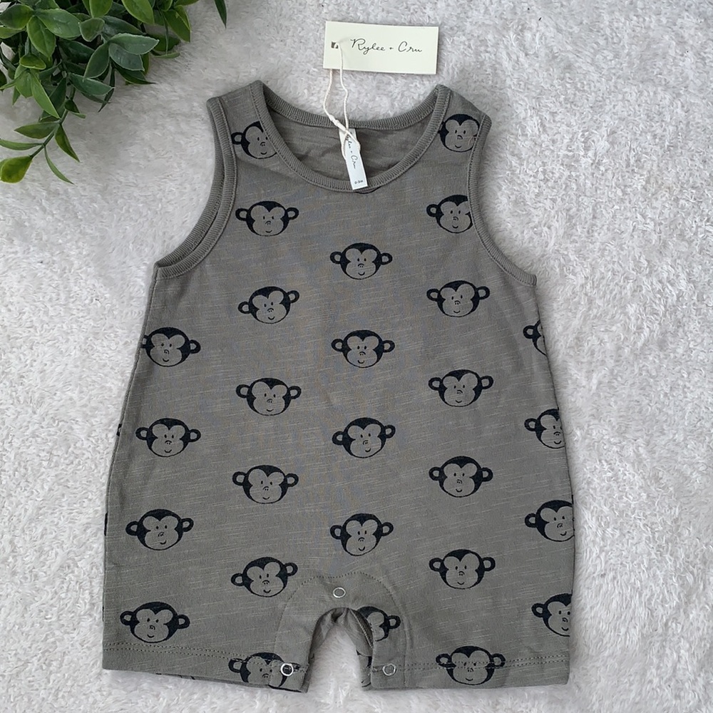 NWT Rylee + Cru Monkey Onepiece Olive Green 0-3M